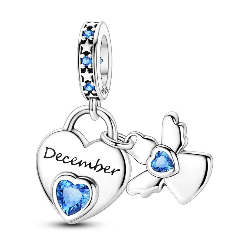 Fit Original Bracelet 925 Sterling Silver Charms Bead CZ Zircon Guardian Angel in December Pendants DIY Jewelry Gift
