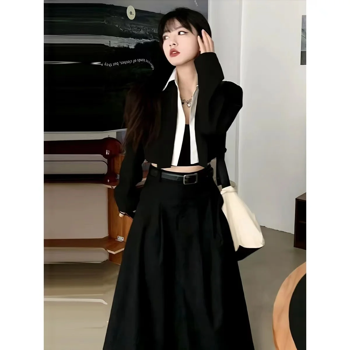 

2024 Spring and Autumn New Shirt Style Women's Suit Jacket High Waist Pleated Skirt Fashion Trendy Office Lady Two-Piece Set