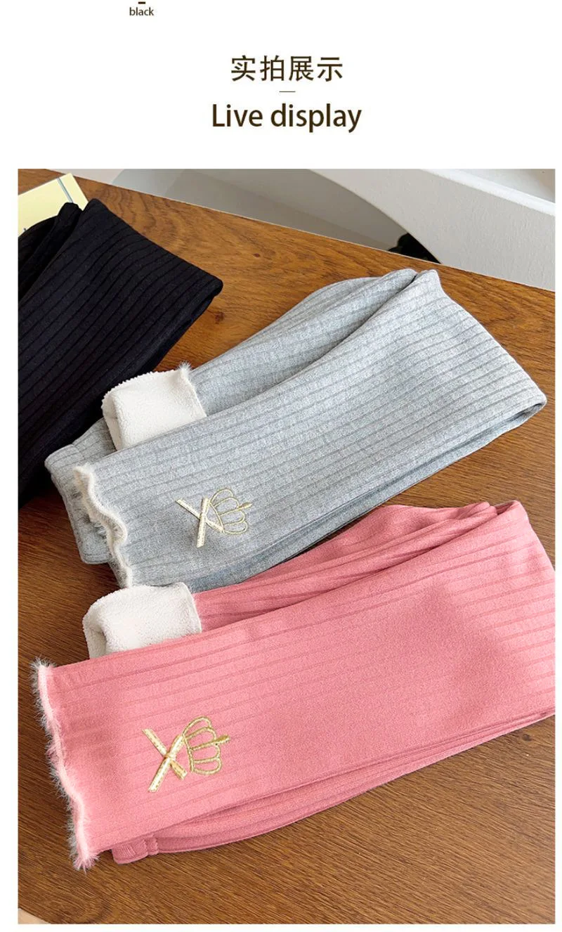 Baby Herbst Winter Fleece Dreiviertel-Leggings Mädchen Warme Dehnbare Hosen Kinder Bestickte Weiche Kinder Freizeit-Schul-Sport-Hosen – Detail 10