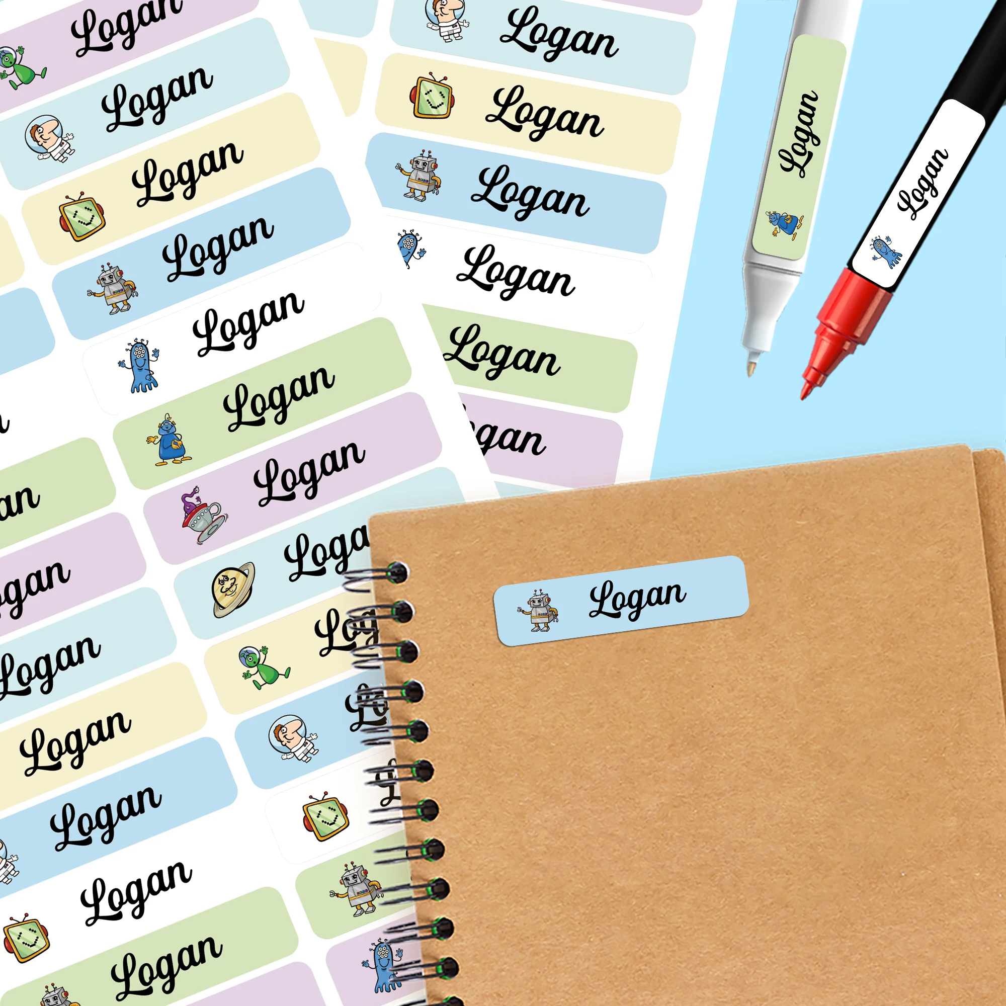 Personalized Name Tags Alien Birthday Party Decorations Bottle Label Waterproof Stickers For Kids Baby Shower Party Supplies
