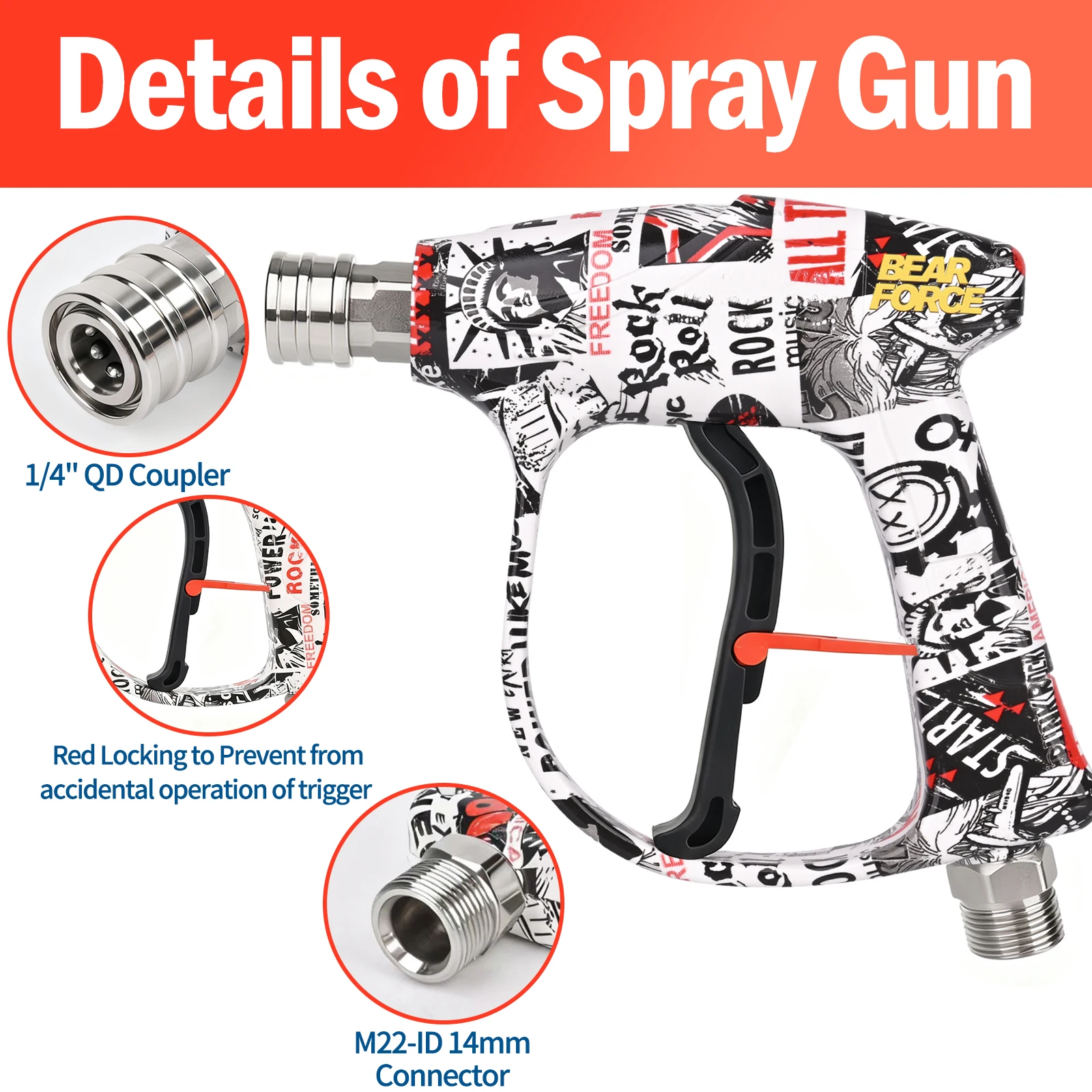 BEAR FORCE Pressure Washer Color Painted Spray Gun Kit 210Bar Max lnlet M22-ID14mm with 1/4