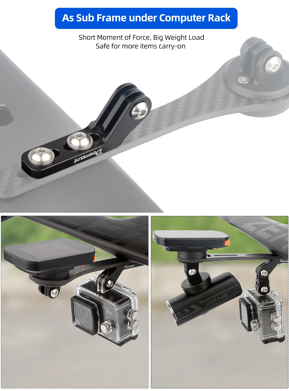 Deemount Fahrrad-Scheinwerferhalterung mit integriertem Lenker, passend für Gopro-Sportkamera, Verlängerungsständer aus Aluminiumlegierung für Computer – Detail 6