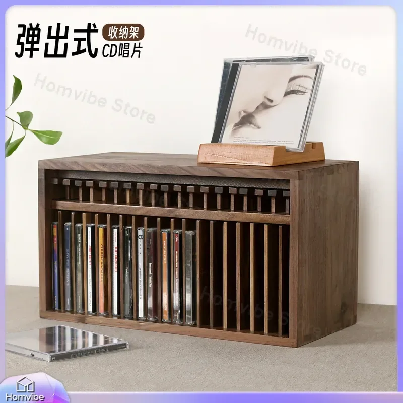 Vintage CD Pop Up Record Storage Rack Black Walnut Desktop Display Stand Tape Collection Box for NS Game Cartridge Organizer