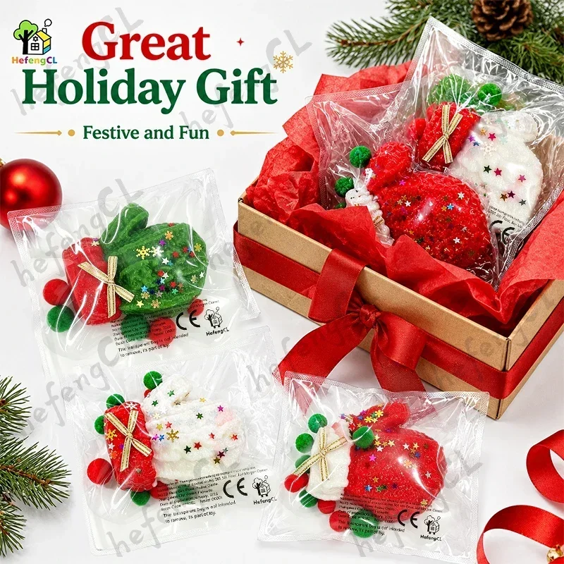 (HefengCL) Xmas Glove、TPR Squishy、Star Glitter、Sealed Clear Bag、ASMR、Stress Relief、Sensory Fidget Toy
