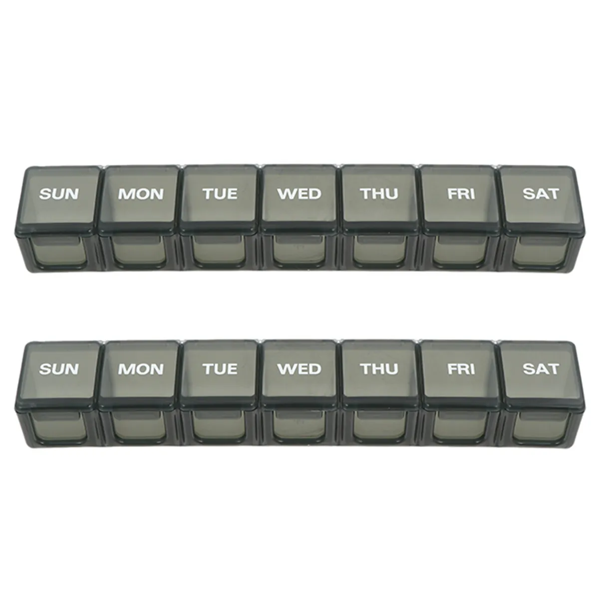 

2Pcs Black Plastic Weekly Pill Box 7-Day Medicine Organizer Lock Lid Portable Vitamins Container for Travel Business
