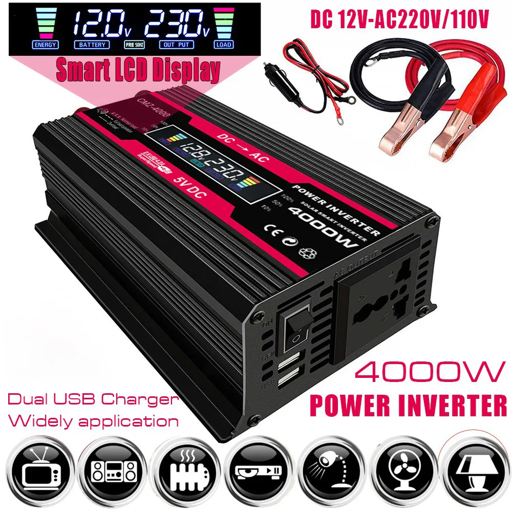 Smart Inverter 300W 12V To 220V/110V Voltage Converter LED Display Dual USB Inverters & Converters