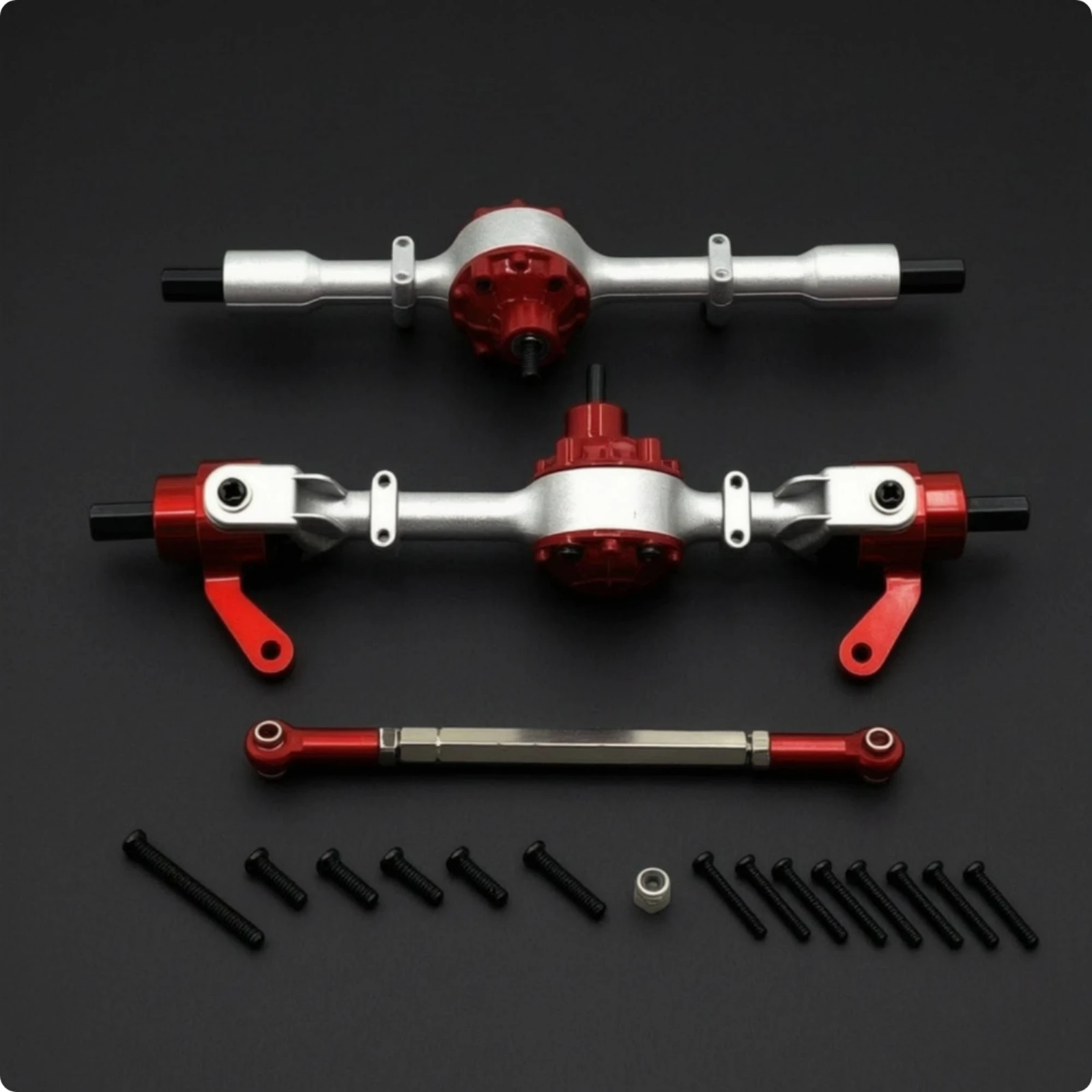 RC Crawler Axle Complete Axle with Shaft Reliable Traction Silver and Red Finish for C44 C34 Trail Performance