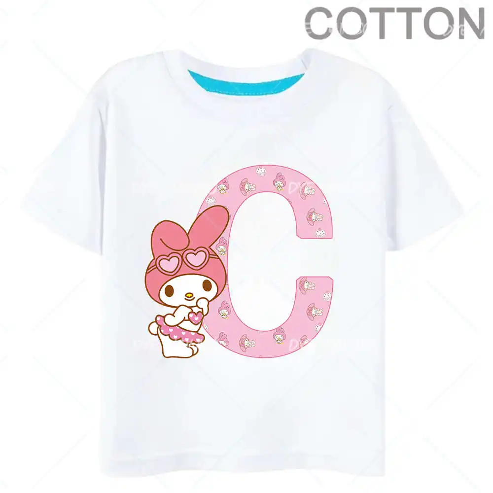 Camiseta de Algodão Kawaii infantil, Melodia, Carta Anime, ABCD, Camisetas de Combinação de Nome, Cartoons Brancos, Criança, Casual, Garota, Garoto, Harajuku