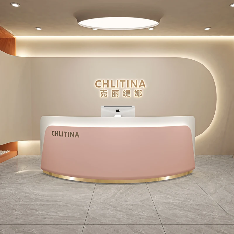 مكتب استقبال للتخزين العميق، مكاتب استقبال كلاسيكية مقوسة للفنادق، أثاث استقبال Mostrador الحديث باللون الأبيض #4