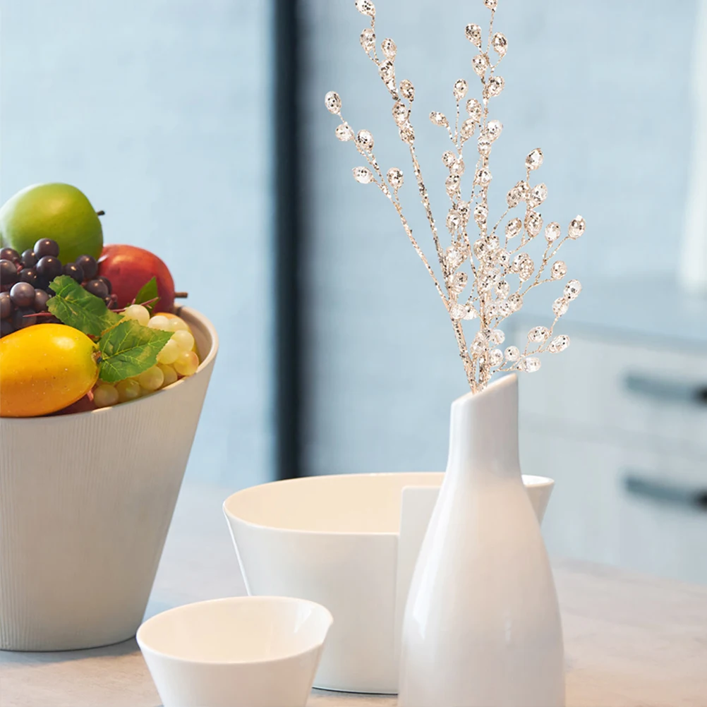 

Christmas Tree Flower Inserts Acrylic Bead Drop Stems Crystal Bud Branches For Diy Wreath Crafts Wedding Decor Vase