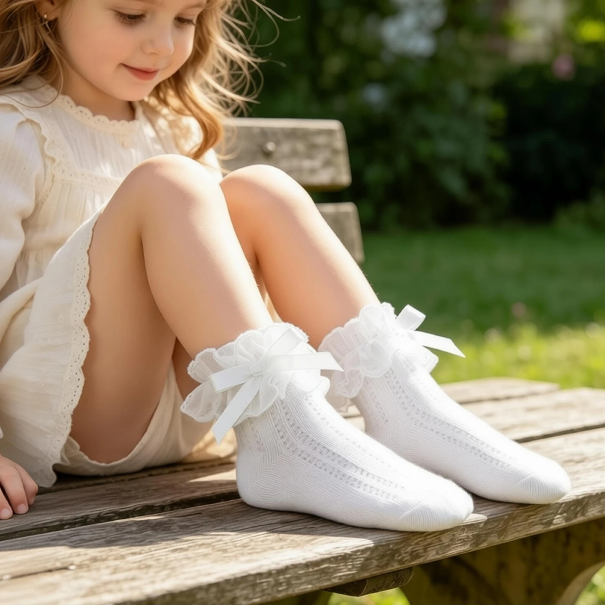 Little Girl Lace Trim Socks Stylish Princess Style Soft Cute Bow Breathable Mesh Ruffle Socks