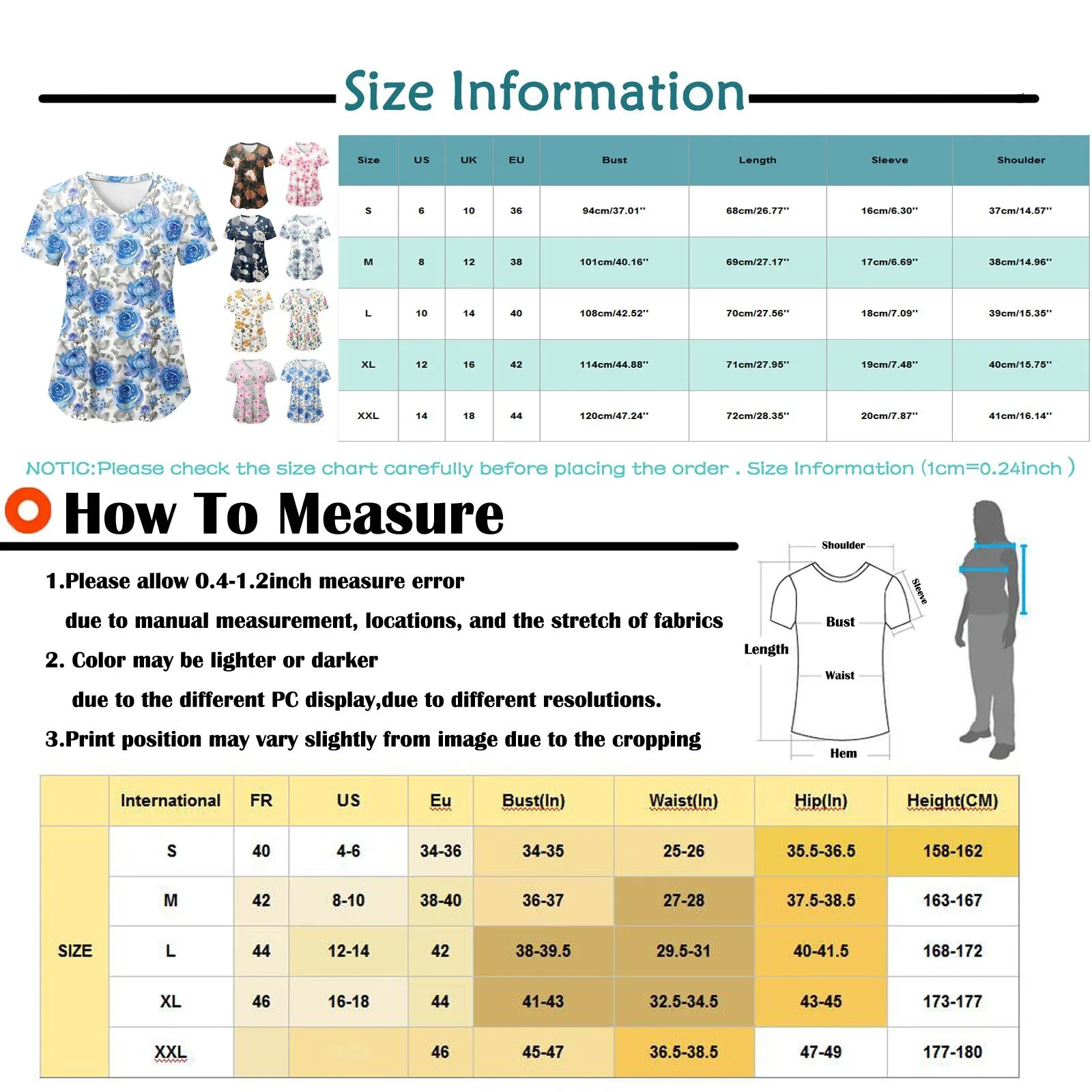 Nurse Working Uniforms T-shirt For Women's Workwear V-neck Short Sleeve Tops Blouse Cartoon Pattern Print Nursing Hospital Mujer