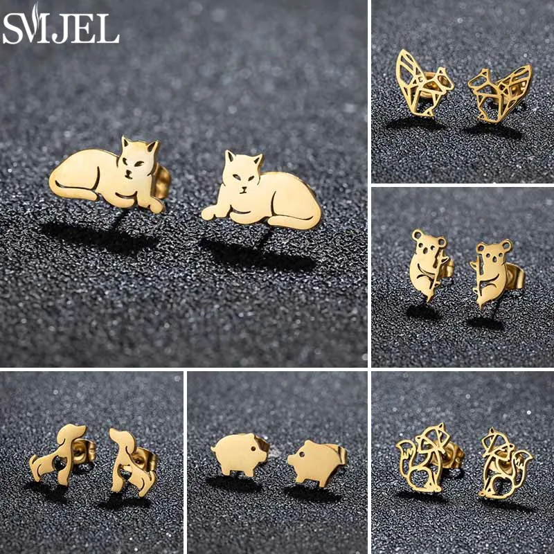 Cute Stainless Steel Animal Stud Earrings Koala Fox Cat Dog Shaped Earings Fashion Jewelry for Women 2026 Trendy Ear Accessories