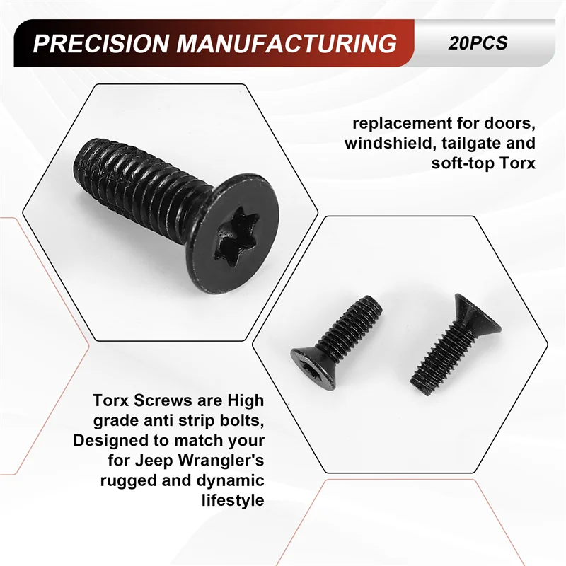 A45F-Torx Viti Bulloni Per Jeep Wrangler CJ YJ LJ TJ 1976-2006, Sostituzione Per Porte, Parabrezza, Roll Bar, Portellone Posteriore, 20 PZ