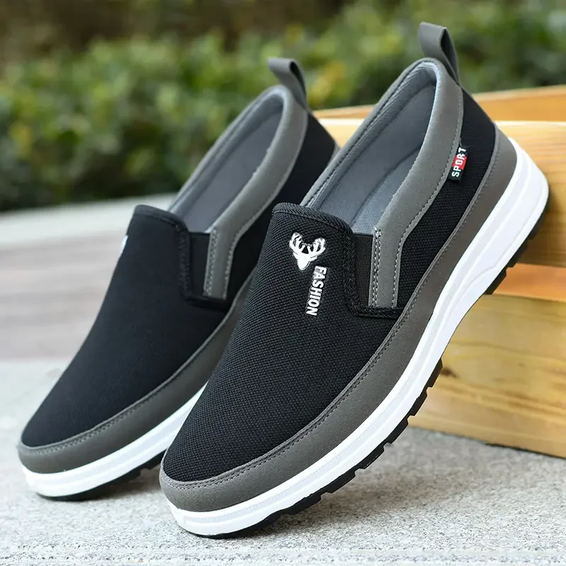 Men Casual Canvas Shoes Round Toe Shallow Mouth Comfortable Sneakers Lightweight Casual Driving Non-slip Flats Slip on Loafers