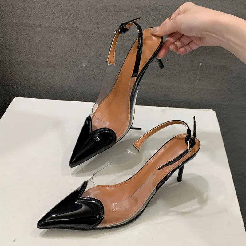 Star style Fashion Heart Shaped Women Pumps Elegant Pointed toe Transparent PVC Slingbacks Stiletto High heels Party Dress Shoes