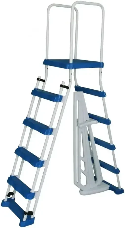 5-Step A-Frame Pool Ladder, White & Blue - Fits Above Ground Pools with 48