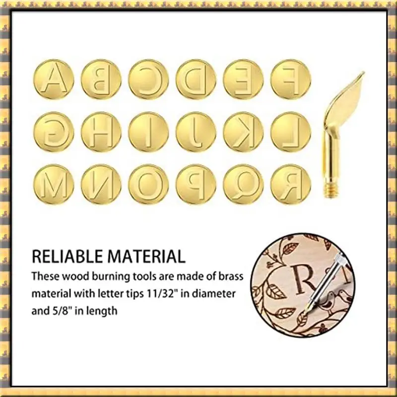 AT03 Top 56 PCS Wood Burning Tip Set Letter Wood Burning Tool Including Alphabet Brass For DIY Embossing Carving Craft Wood Burn