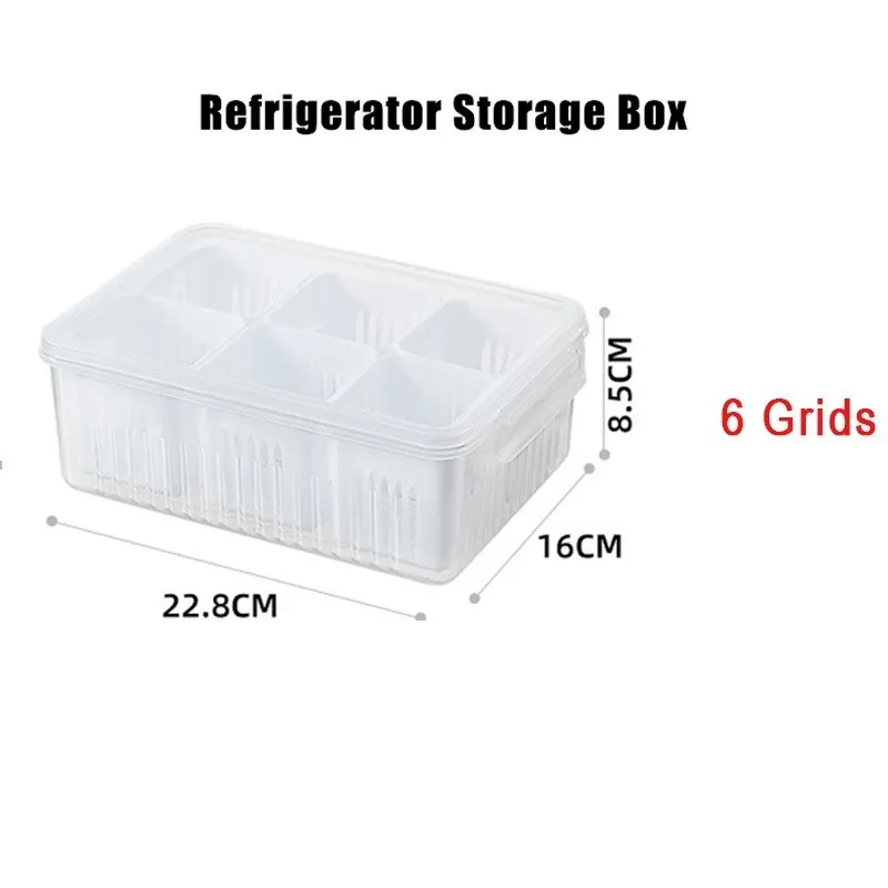 Refrigerator Storage Box 6/4 Grid Food Vegetable Fruit Storage Box Fridge Organizer Drain Basket Meat Onion Ginger Clear Crisper