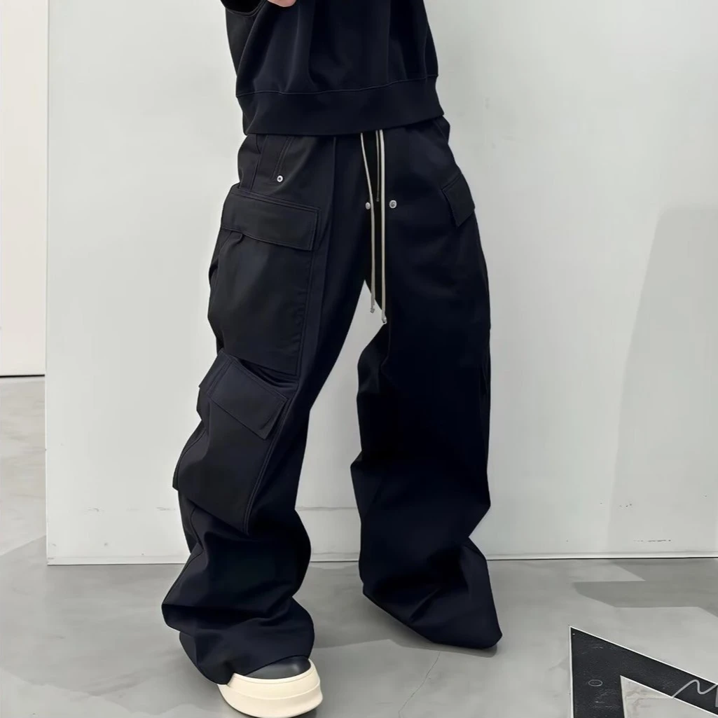 Men's Parachute Cargo Pants Quick Dry Lightweight Flared Leg Trousers Slim Fit Black Casual Streetwear Pants