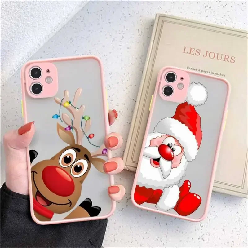 New Year Gifts Snow Elk Merry Christmas Phone Case matte transparent For iphone 14 11 12 13 plus mini pro max cover