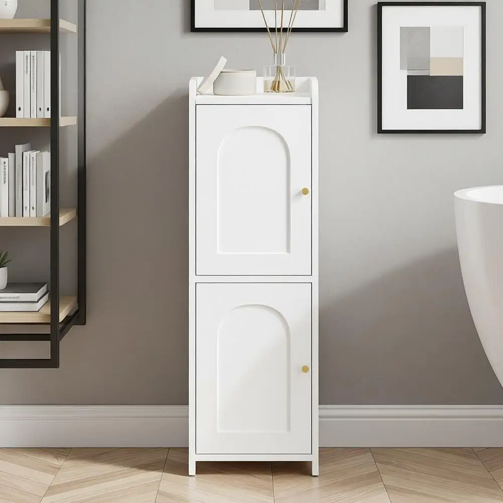 

Compact White Bathroom Storage Cabinet with 2 Doors and Adjustable Shelves for Small Spaces