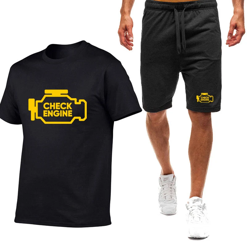 

Mechanic Auto Repair Check Engine Light 2025 Man's New Nine Color Short Sleeved Set Summer T-Shirt Casual Shorts 2-piece Suit