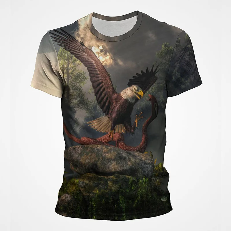 New Summer 3d Soaring Eagle Printing Men Clothing Women T-shirt Short Sleeve Shirt Casual Sports T-shirt Loose Men's Streetwear