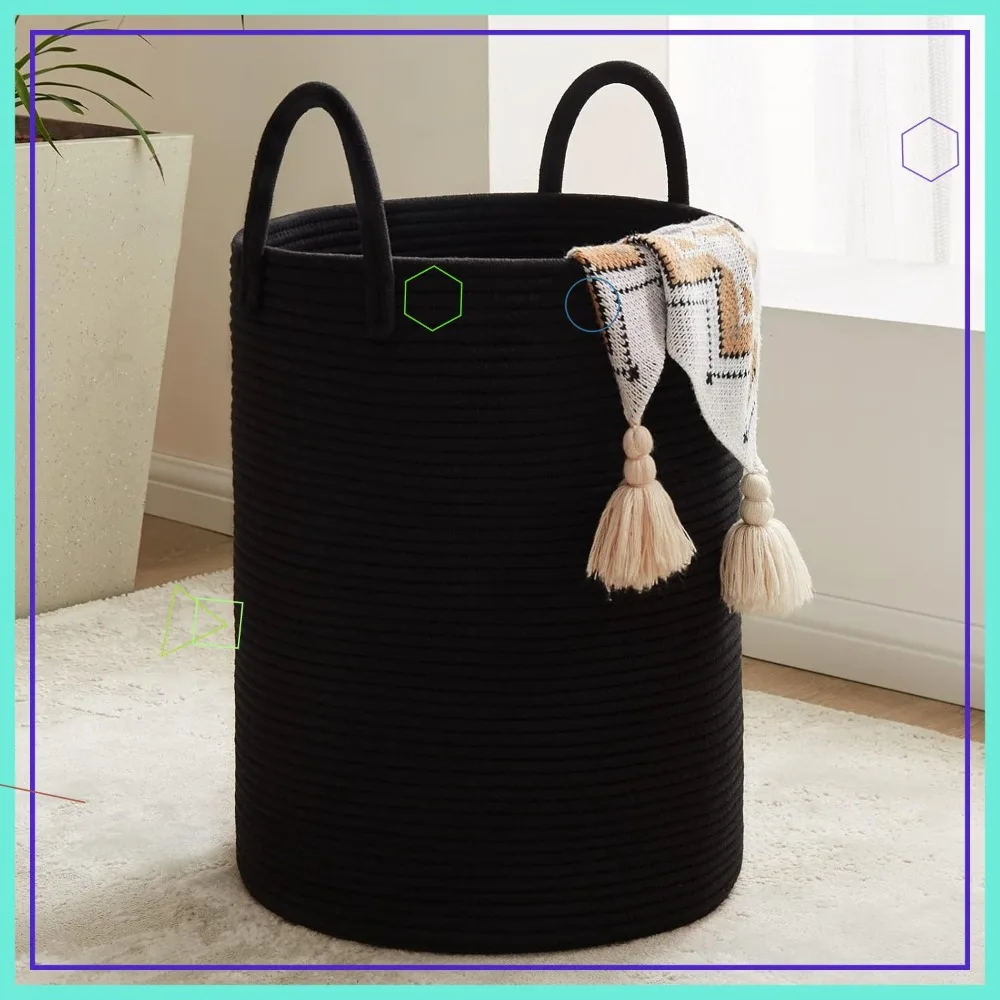 سلة غسيل كبيرة بحبل قطني سعة 58 لترًا، سلة تخزين قابلة للطي لغرفة النوم وغرفة المعيشة والحضانة #1