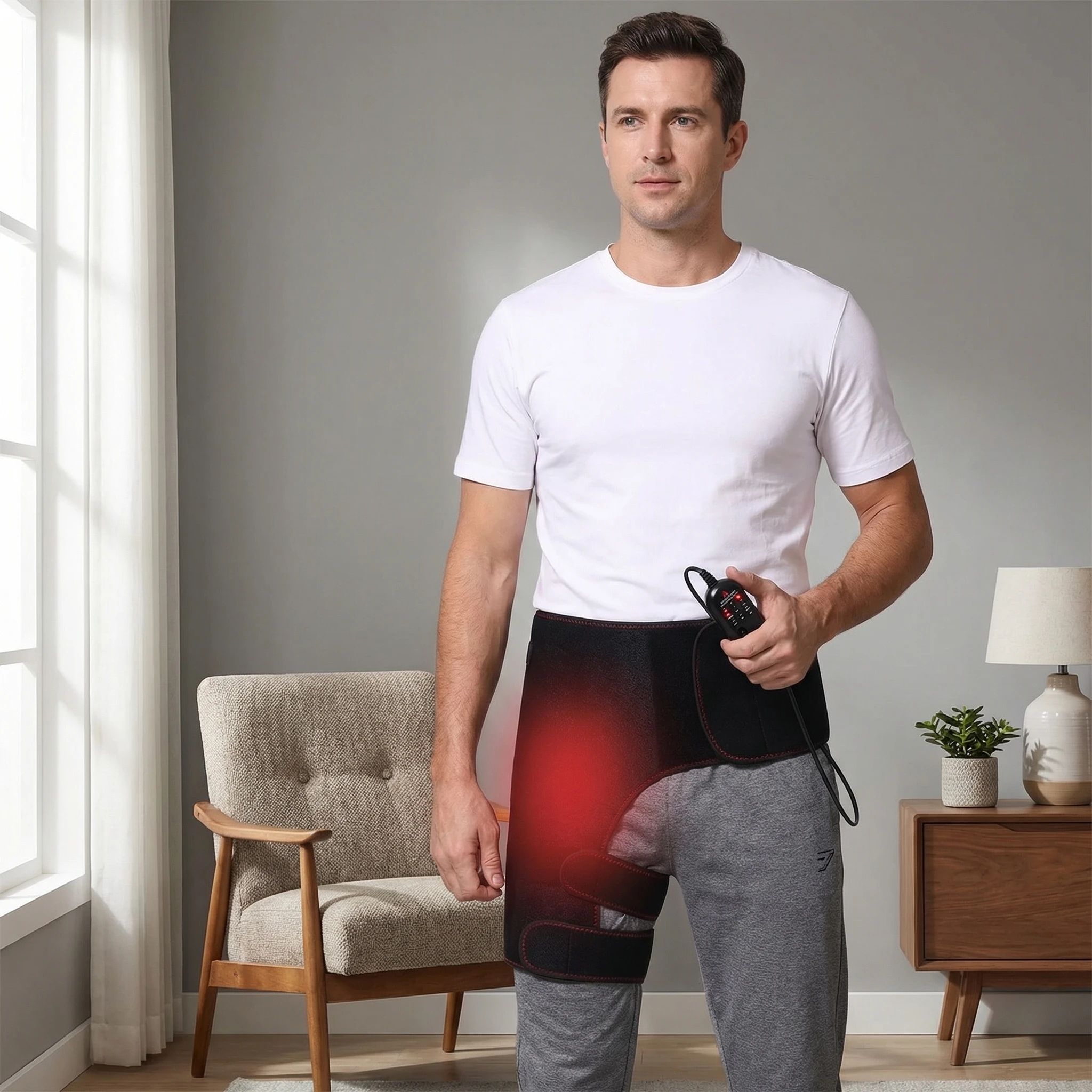 

Heated Waist Hip Support Brace with Vibration Massager Heating Pad Hot Therapy Waist Thigh Buttock Wrap for Sciatica Pain Relief
