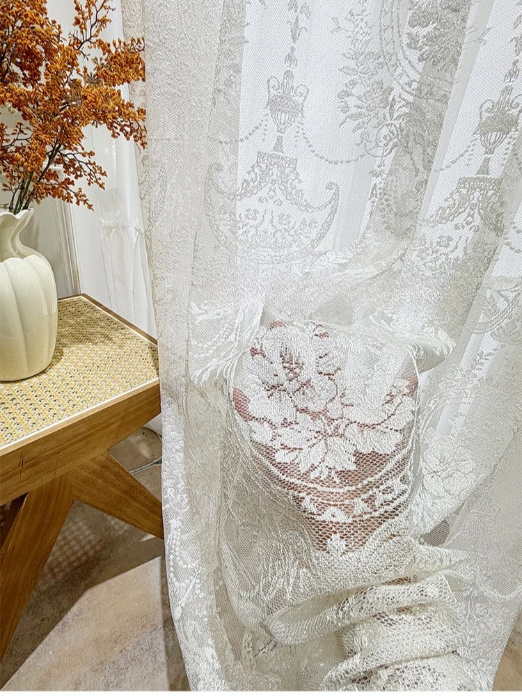 European Elegant Lace Jacquard Sheer Fashion Curtain Custom Size High Quality Spring Wire Base Fabric for Balcony Living Room
