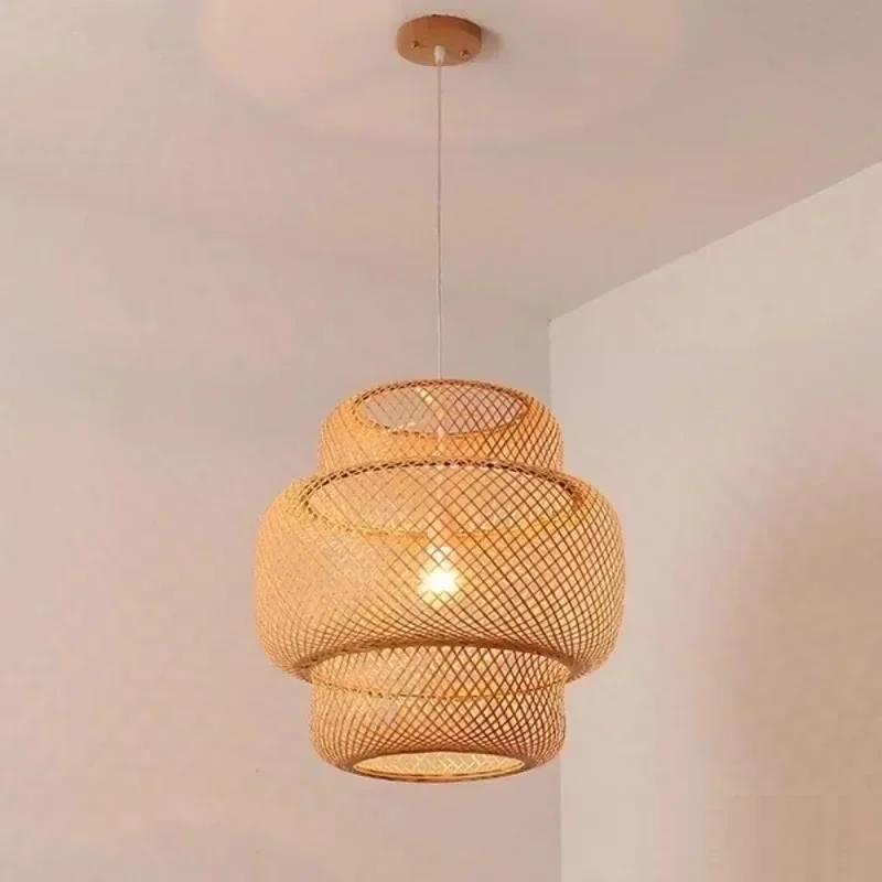 Chinese Style Bamboo Pendant Lamp Hand Knitted Weaving Hanging Lamps 18/19/30cm Restaurant Home Decor Lighting Fixtures