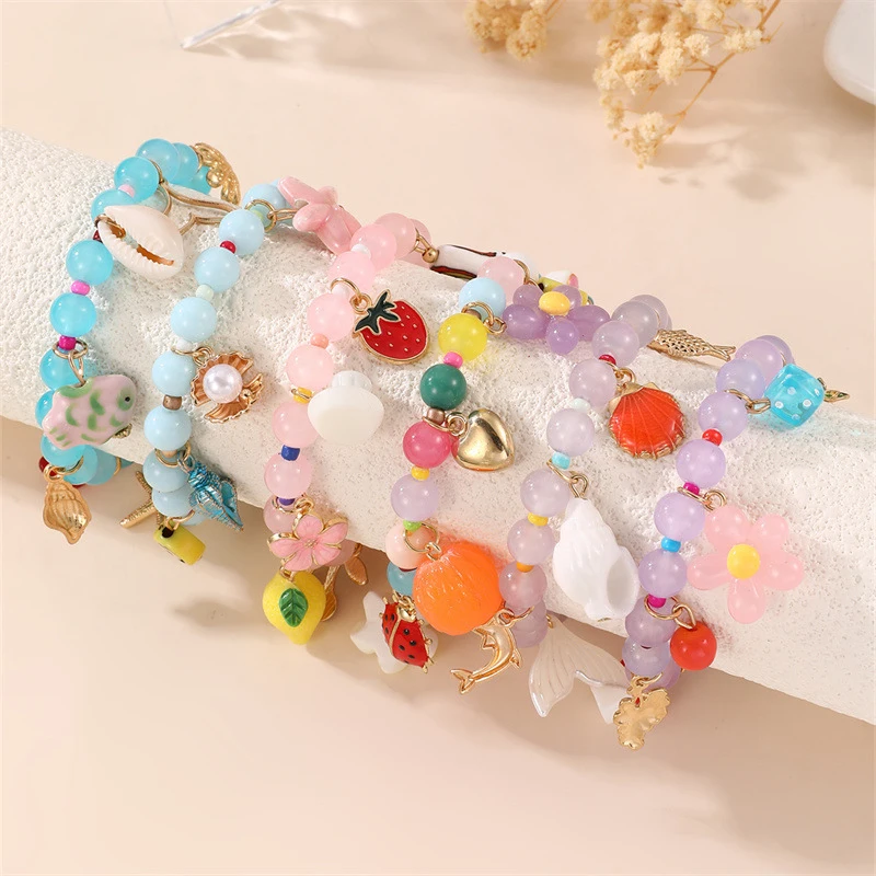 1pc Sweet Ocean Bracelet – Shell Charm with Crystal & Colorful Glass Beads, Summer Beach Jewelry.