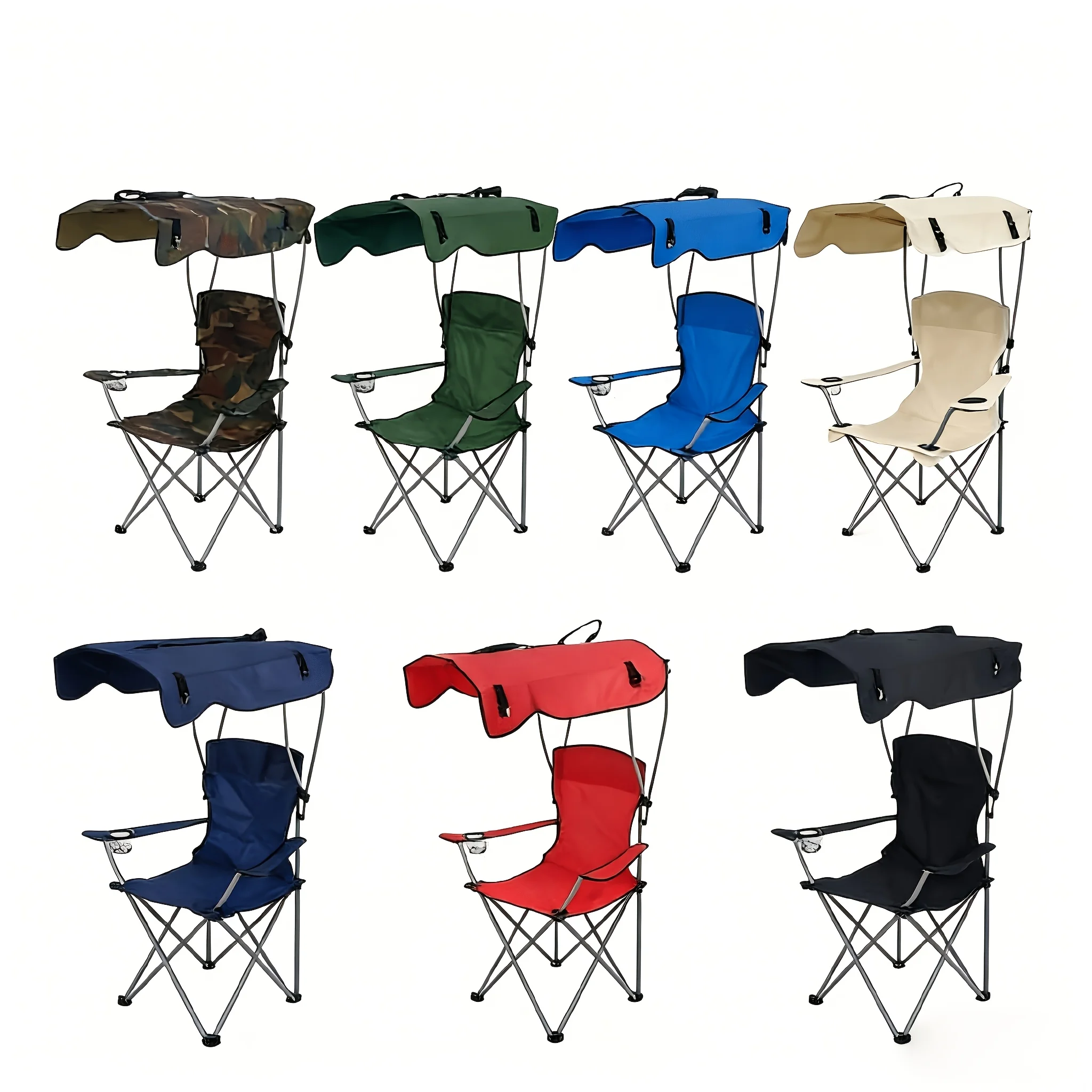 

Camping Chair with A Canopy; Heavy-duty Folding Camping Lawn Chair with Cup Holders; Portable Beach Lounger
