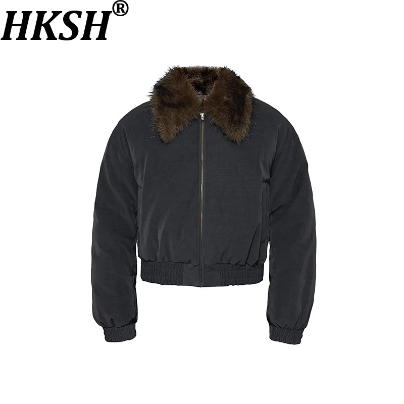 HKSH Autumn Winter New Man Dark Style Vintage Distressed Fur Collar Zipper Down Jacket Trend Elegant Fashion Padded Coat HK13720