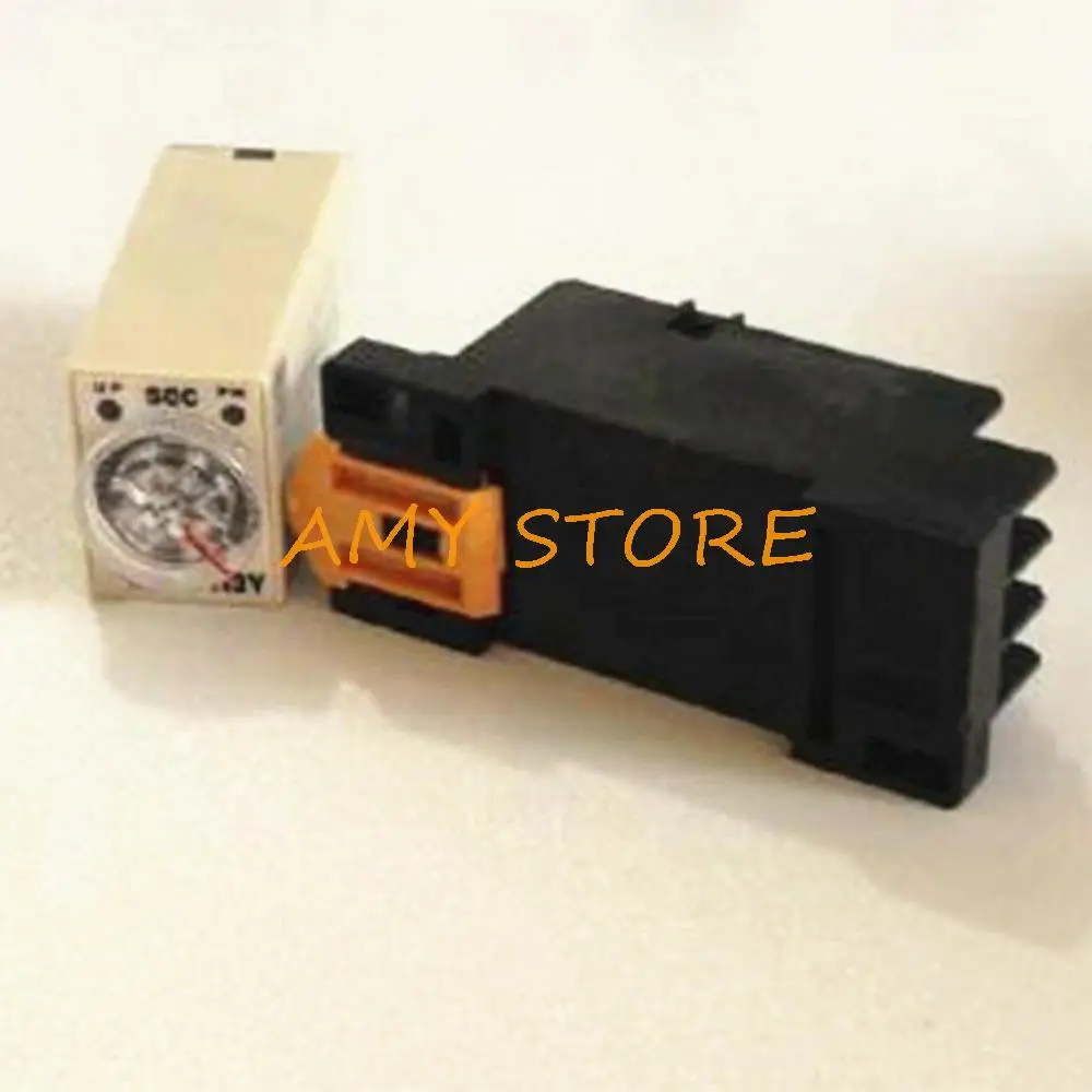 1Pc 12V/24VDC 24V/110V/220V/380VAC 14P 4PDT 0.5-10S 1.0-30S 2.0-60S Power on Timer Delay DIN Rail Time Relay H3Y-4 Socket PYF14A