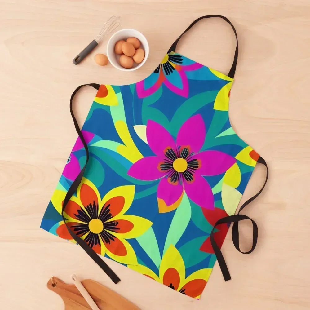 

Purple and Yellow Flowers on Blue Apron Custom Customizable custom women's kitchen Kitchen on the wall Apron