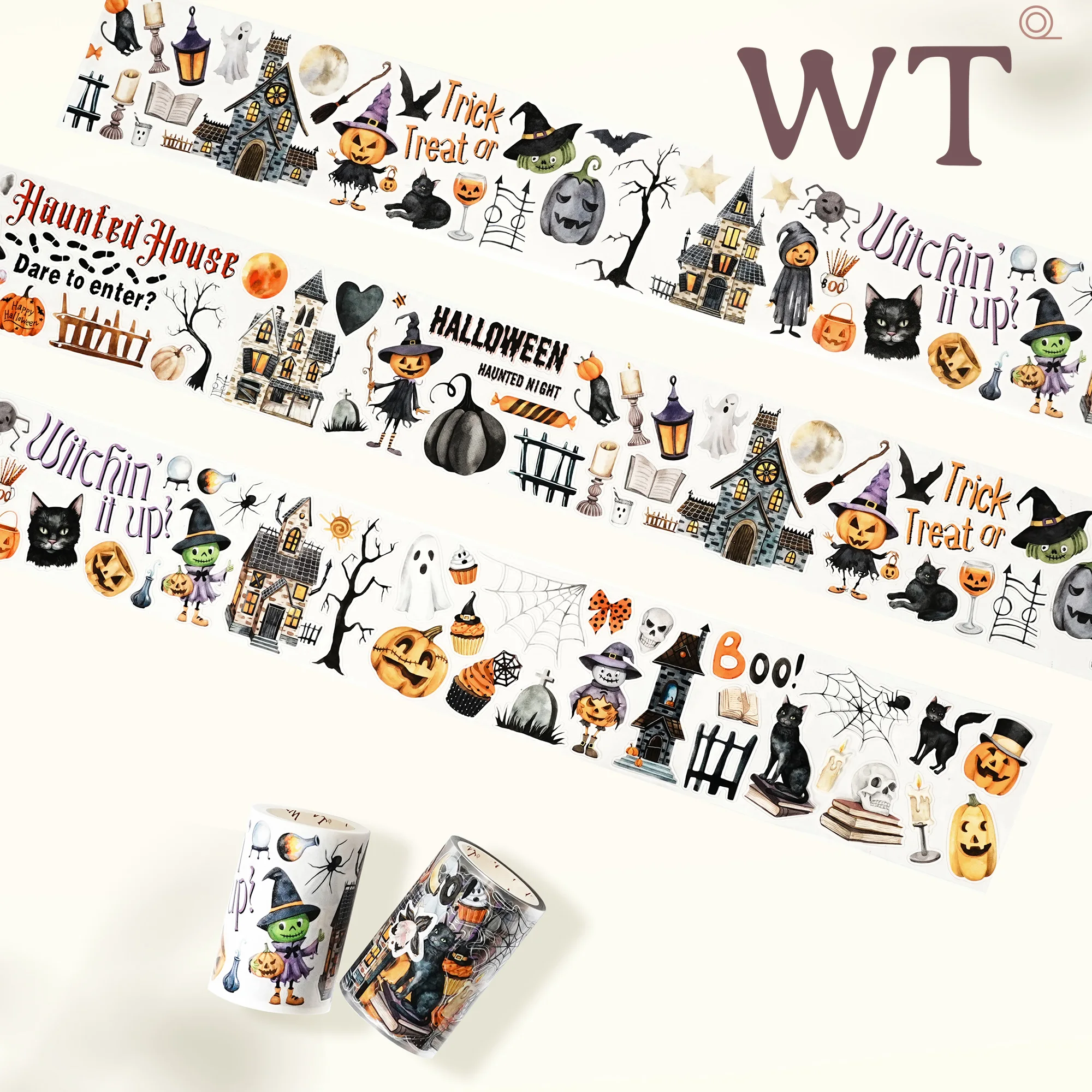 WT Studio Vintage Dark Night Halloween Washi PET Tape for Plan Card Making DIY Scrapbooking Plan Decorative Sticker