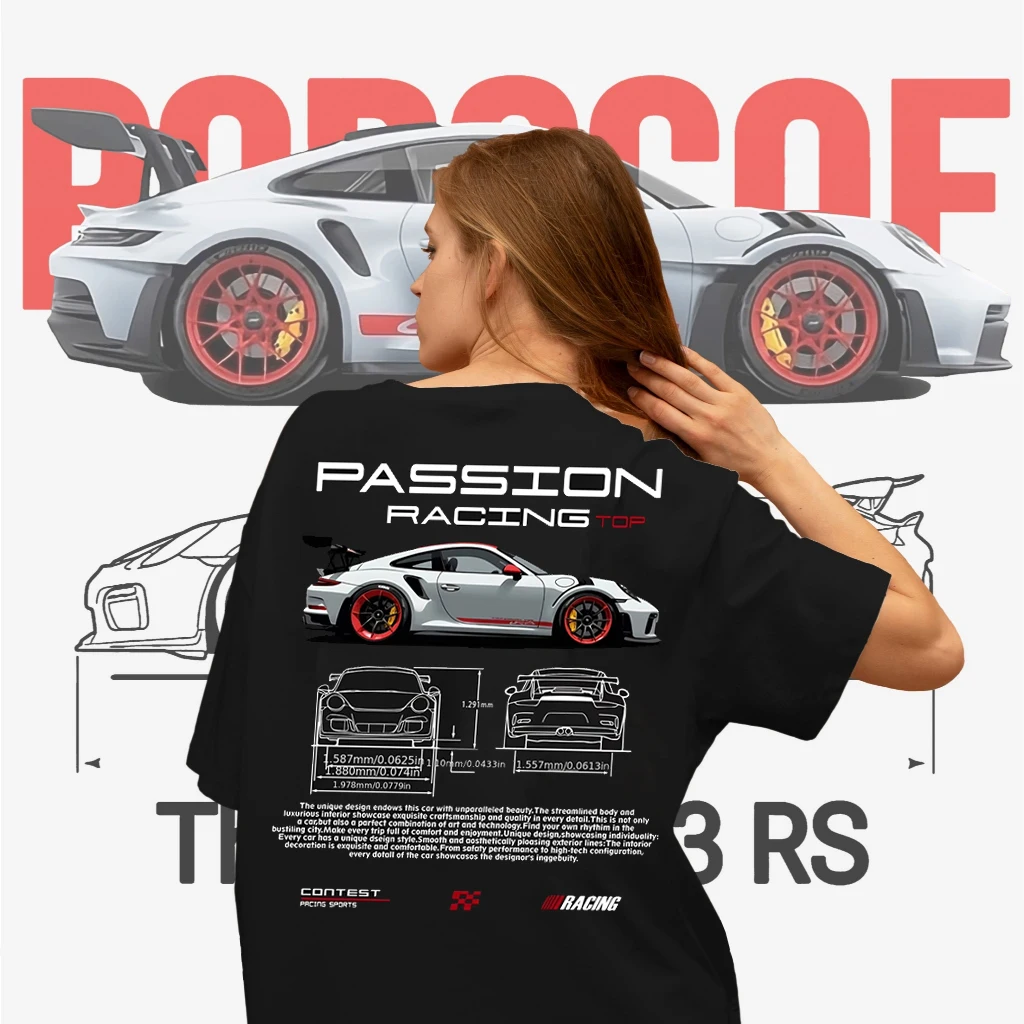 Women's Summer T-shirt with Top-level Racing Element Pattern Print Cotton Breathable Round Neck Trendy Street Style Fashion