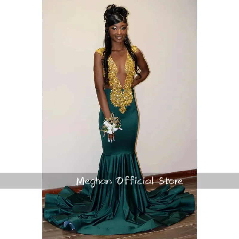 Limettengrüne afroamerikanische Ballkleider für schwarze Mädchen, Meerjungfrau, durchsichtige Kristalle, elegante Robe De Soiree, Abendkleid, individuell gestaltet