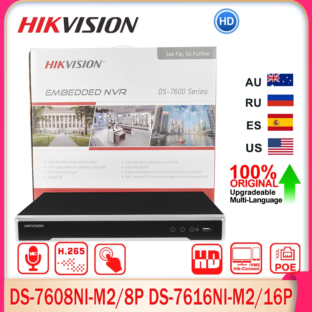 

Hikvision Network Video Recorder DS-7608NI-M2/8P DS-7616NI-M2/16P 8K 8/16CH PoE NVR 32MP 2SATA H.265 for Security Surveillance