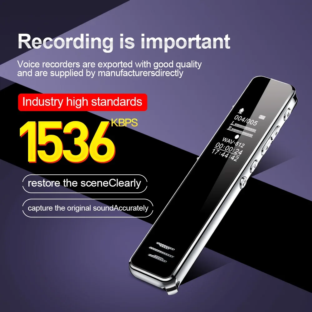 

Mini Sound Activated Voice Recorder,Espia Screen,Small Dictaphone, Professional Audio Record, 1536kbps, 8G, 16G, 32G, MP3 Player