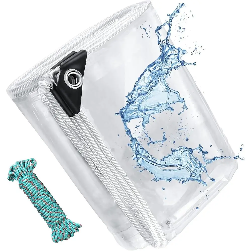 

Heavy Duty Waterproof, 14Mil Thickened Transparent Tear Resistant Water Resistant PVC Vinyl Tarpaulin Enclosure, Transparent Wat