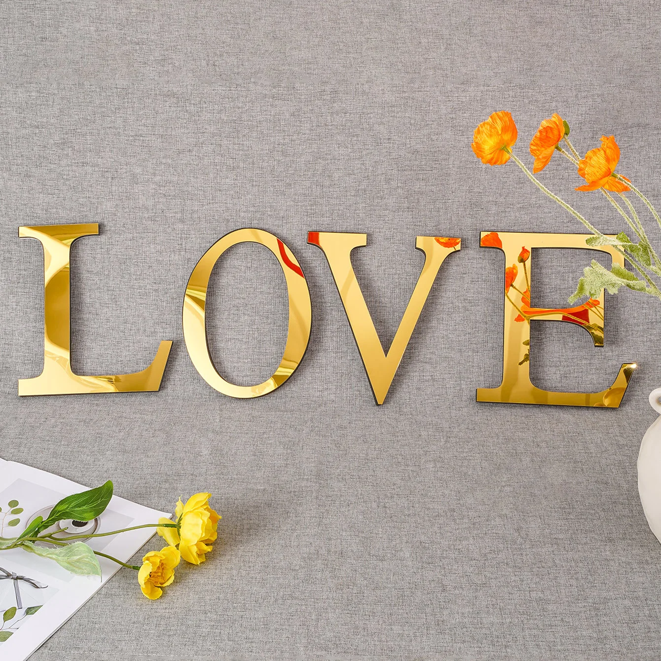 Acrylic Golden Mirror 3D Alphabet House Number Wall Sticker English Alphabet Sticker Decoration Wedding Love Letters Decorative
