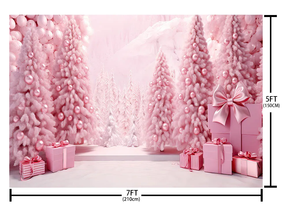 Mehofond Photography Background Pink Xmas Tree Winter Christmas Forest Gift Decor Kid Girl Birthday Party Backdrop Photo Studio