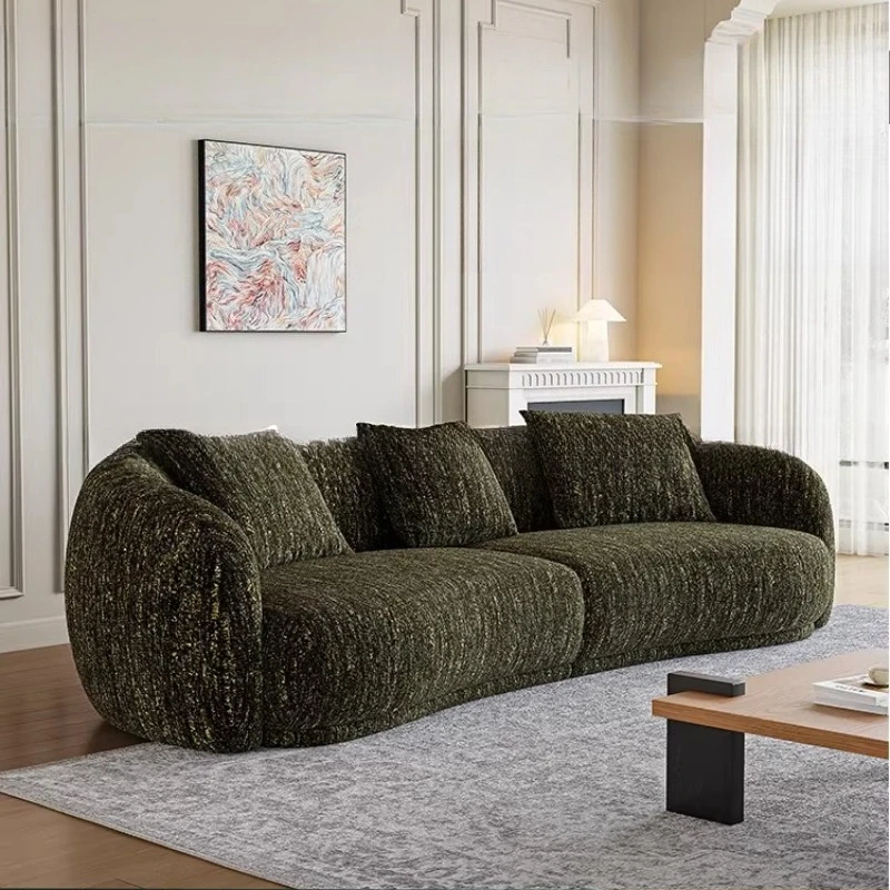 

Sofa living room small apartment curved chenille fabric sofa