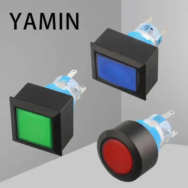 

5 шт. 22 мм Пластиковый Кнопочный переключатель с лампой, Круглый, квадратный, прямоугольный, 5А оборудование, аксессуары для старт-стоп NO NC