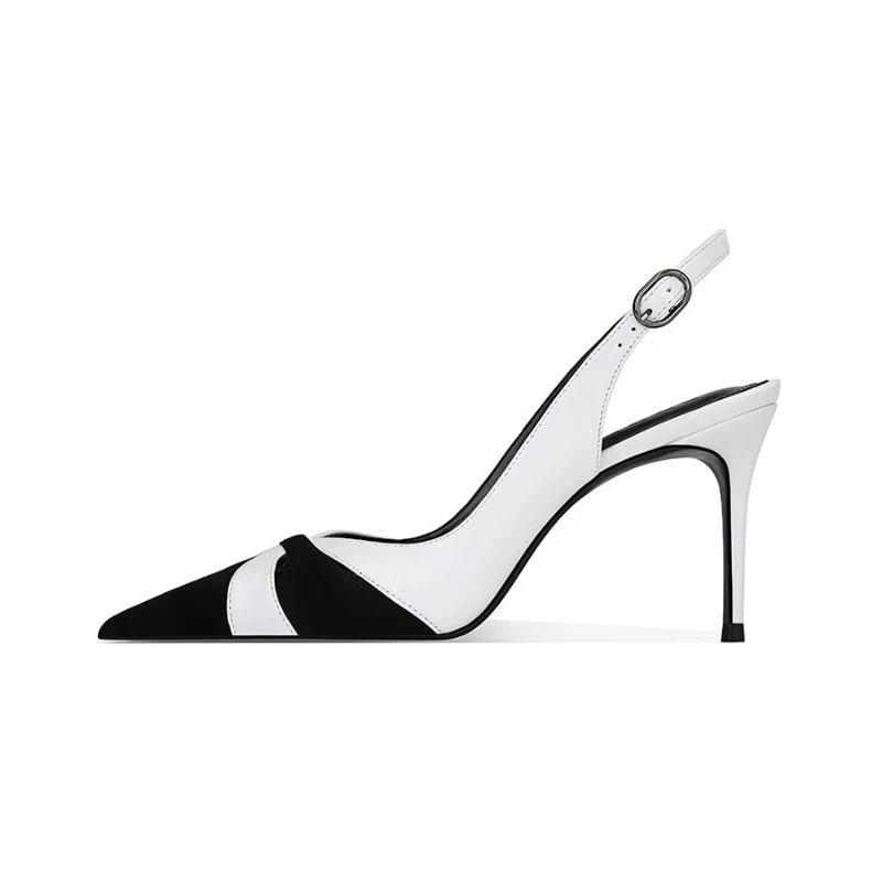 New pointed, slim and high-end high-heeled shoes with a single buckle and color blocking, women's bag toe sandals