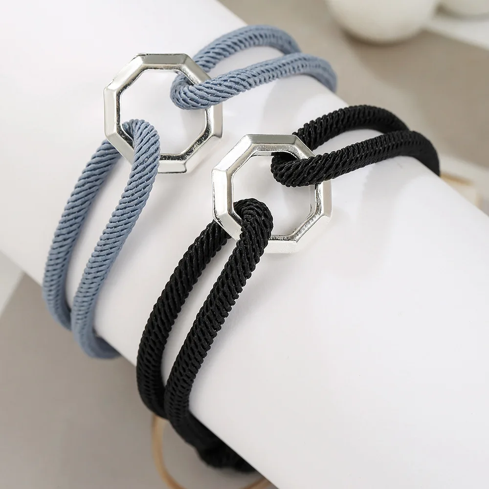 Einfaches Herren-Armband aus geflochtenem Seil, verstellbar, Retro-Stil, unregelmäßiges achteckiges Legierungsarmband, modischer Schmuck, trendige Accessoires – Detail 3