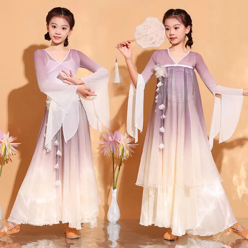 

2025 Creative New Children's Classical Dance Costume Kids' Dancing Uniform Girls' Chinese Style Performance Costume Set LI294